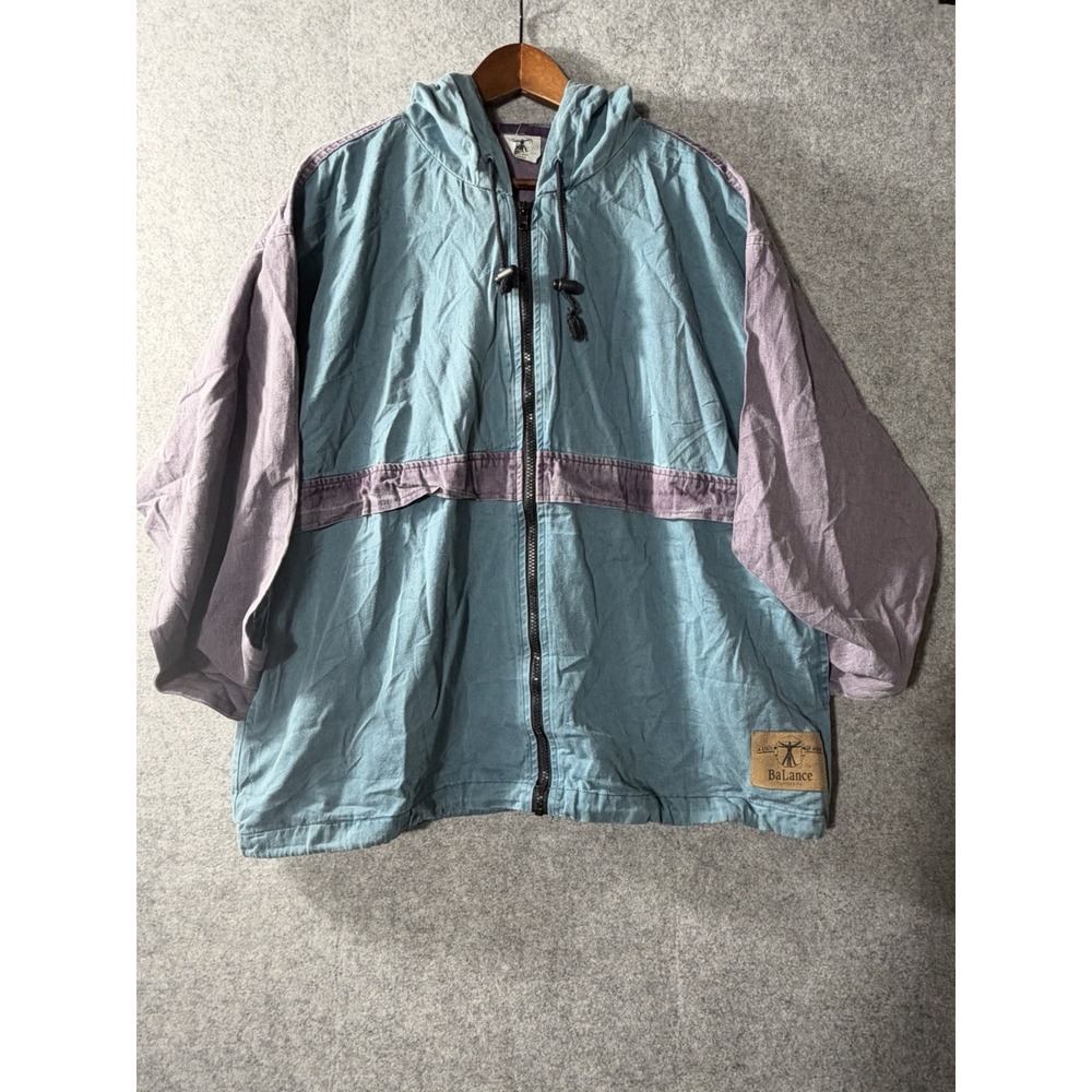 VTG Balance Jacket Medium Teal Purple Colorblock Hooded Full Zip Made in Canada